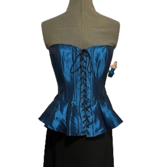 TESA CLASSIC By Escanté Jewel Tone Sapphire Blue Corset/Bustier With Peplum NWT - Picture 2 of 15